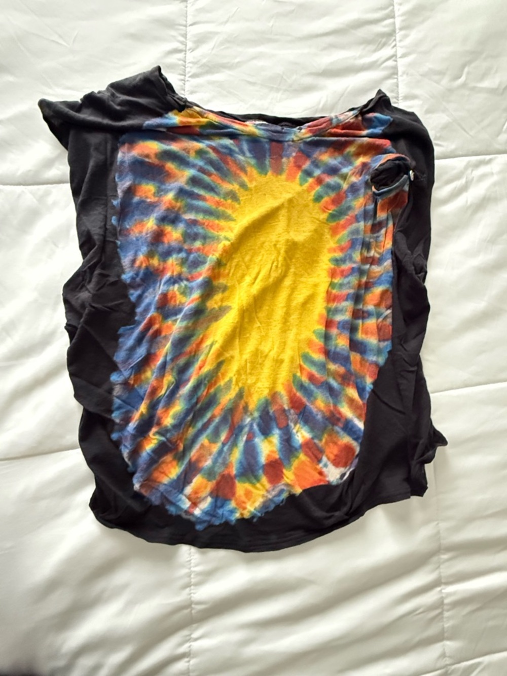 Free People Vintage -Black Tank Top with Yellow, Blue & Orange Tie-Dye Sunburst